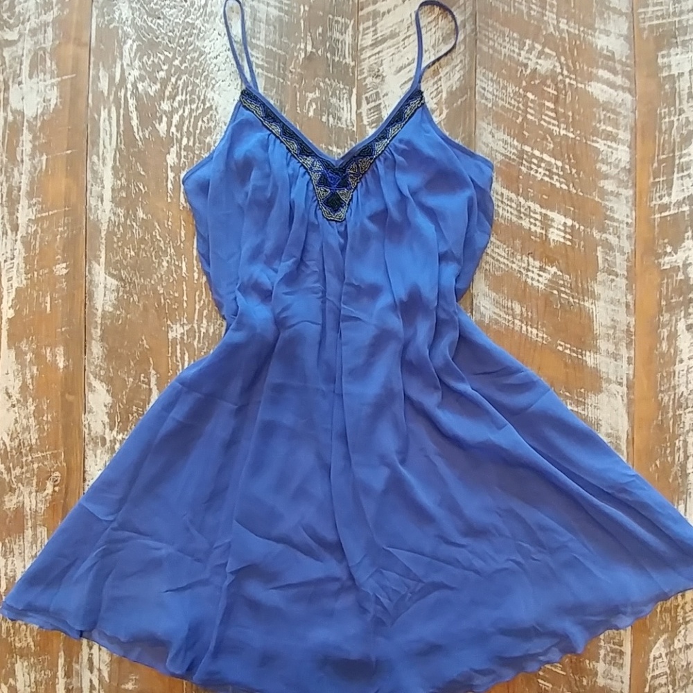 Express Blue Beaded Shift Dress Size S